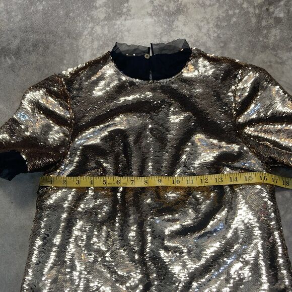 Rachel Zoe Blouse Women 6 Gold Sequin Flynn Mini Pailette Top Short Sleeve Disco - Picture 2 of 10
